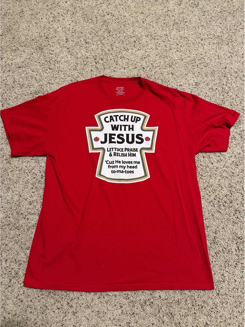 Port & Company Red Graphic T-Shirt Catch Up With Jesus Large